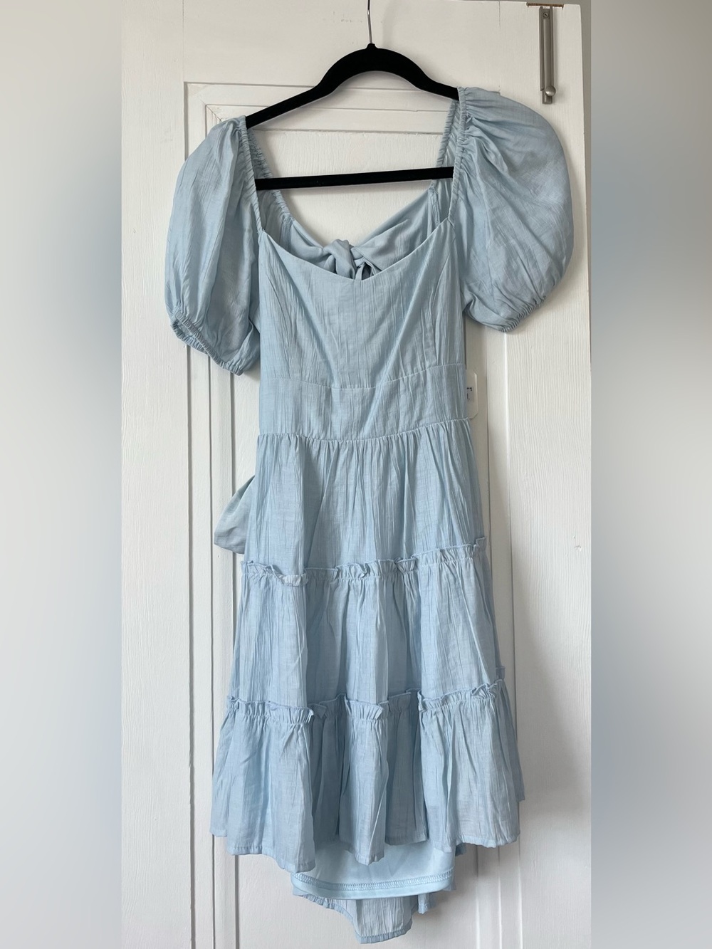 Altar'd State Light Blue Puff Sleeve Tiered Mini Dress